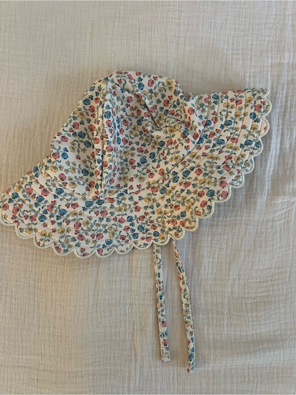 Kids Floral Sun Hat with Chin Ties - White Multicolor 6-9mos
